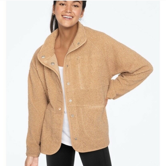 PINK Victoria's Secret Jackets & Blazers - Victoria's Secret PINK Brown/Tan Teddy Fleece Snap Button Jacket Medium